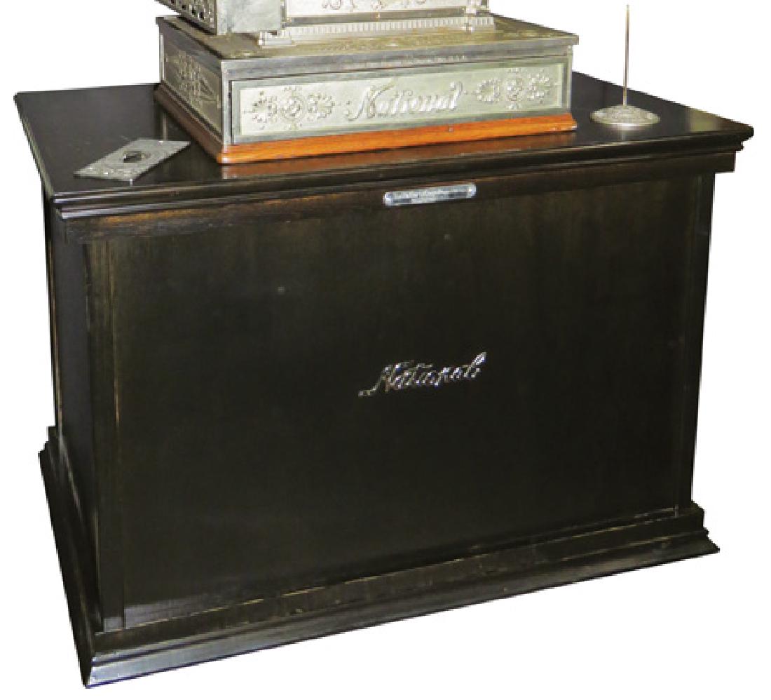 Contempory Black Base for Large Cash Register: Contempory Black Base for a Large Cash Register. Comes with brass badge and logos. Very Good Condition.