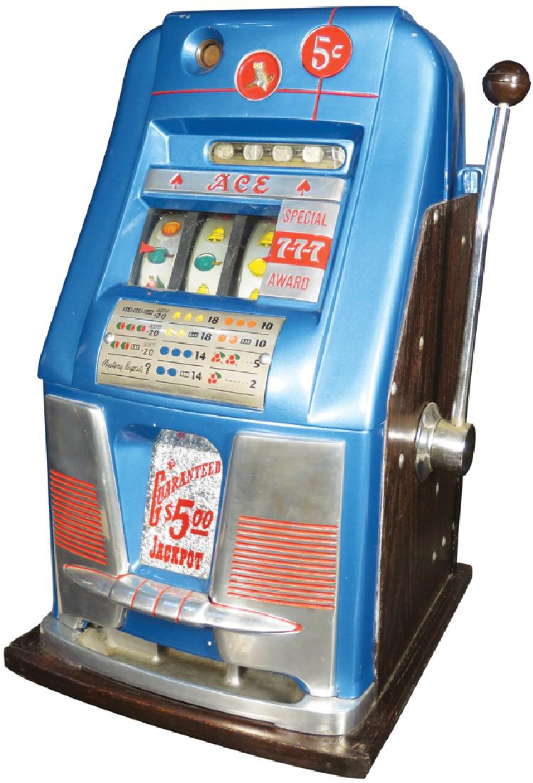 Mills 5 Cent "Ace" Special Award Slot Machine: Coin Operated Mills 5 Cent "Ace" Special Award 7-7-7 Jackpot Slot MachinE Original working condition. Comes with keys.
