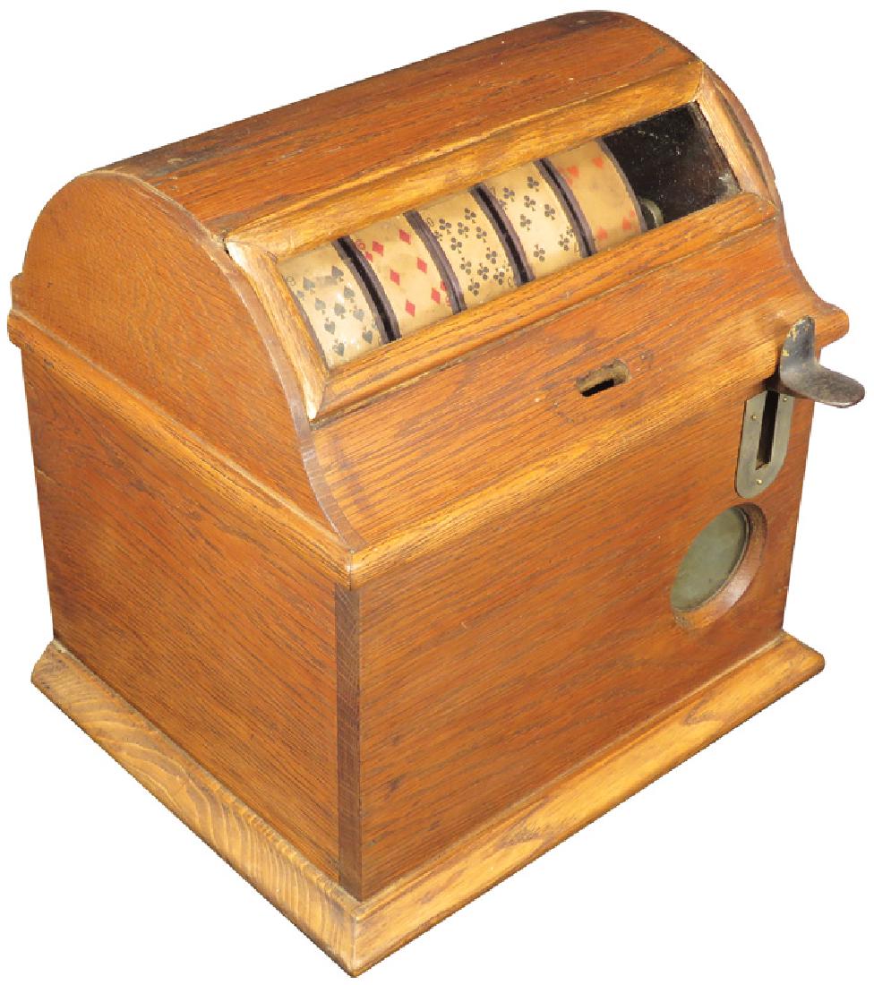 Poker Coin Operated Trade Stimulator: Poker Coin Operated Trade Stimulator, oak casE No coin receiver, but reels work. 11 X 11 X 9 inches.
