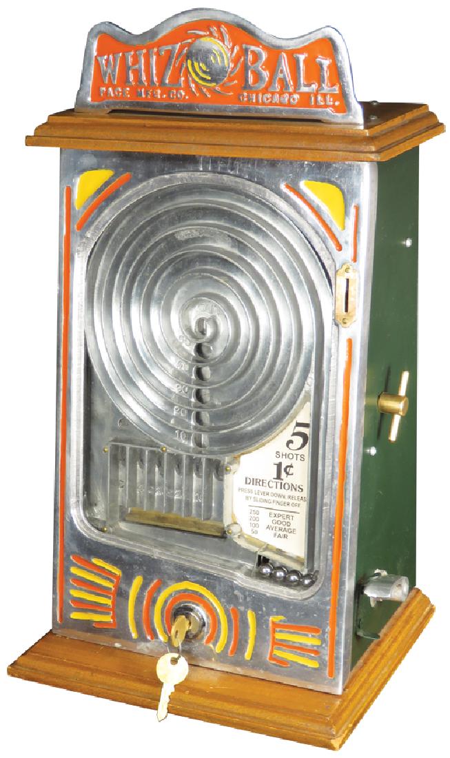 Whiz Ball Coin Operated Game of Skill: Whiz Ball Coin Operated Game of Skill, 1 cent machinE Very good working condition, comes with key. 9 X 17 X 7 1/2 inches.