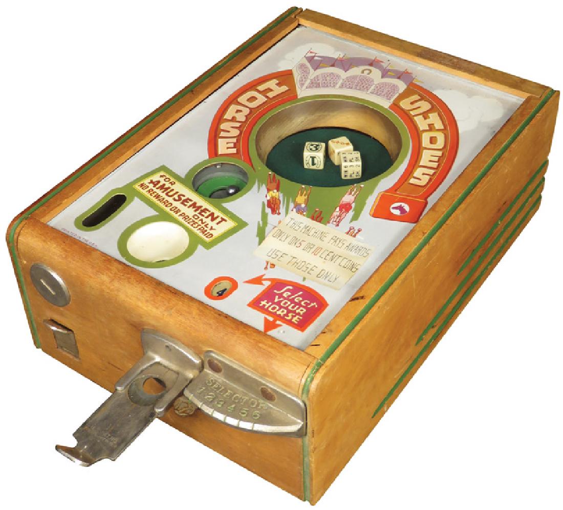 Horse Shoes Coin Operated Trade Stimulator: Horse Shoes Coin Operated Trade Stimulator Gum Vender. Original non-working condition. 10 X 4 3/4 X 18 1/2 inches. Comes with key.