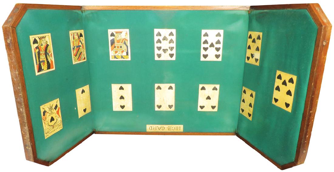 Geo. Mason & Co. Folding Faro Layout: Geo. Mason & Co. Folding Faro Layout. Normal wear, and a couple of moth holes. Overall 40 X 16 3/4 inches.