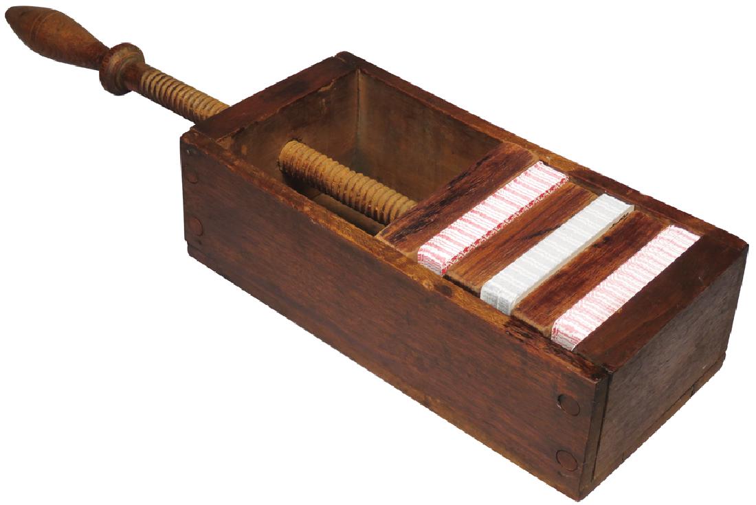 Early Wood Gambling Card Press: Early Wood Gambling Card Press. Excellent Condition. 4 1/2 X 3 X 18 inches.