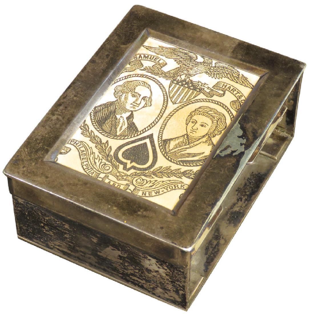 Silver Plated Faro Dealers Box: Silver Plated Faro Dealers Box. Silver worn. 3 X 1 5/8 X 4 inches.