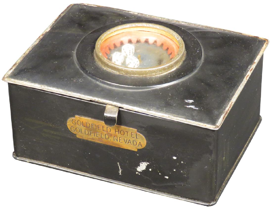 Goldfield Hotel Dice Game: Goldfield Hotel Dice Game, Goldfield, NV. Good working condition. 6 X 2 1/2 X 4 1/2 inches.