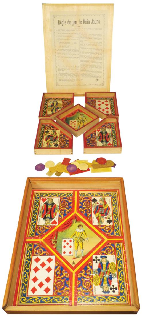 Yellow Dwarf AKA "Le Jeu Du N French Gambling Game: Yellow Dwarf AKA "Le Jeu Du Nain Jaune" Instructions for use included. French Gambling Board GamE Card suit characters and something about a yellow dwarF Unsure if in complete condition. 10 X 2 X 9 3/