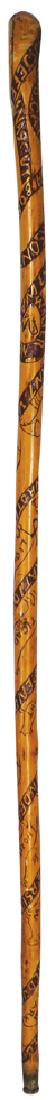 Thomas Jefferson Folk Art Carved Craddock Cane: Thomas Jefferson Folk Art Carved Craddock Cane. Hand carved in ferrule with relief carved banner spiraling around shaft. Mr. Craddock served in the 5th Virginia Cavalry of the Confederate States of Am