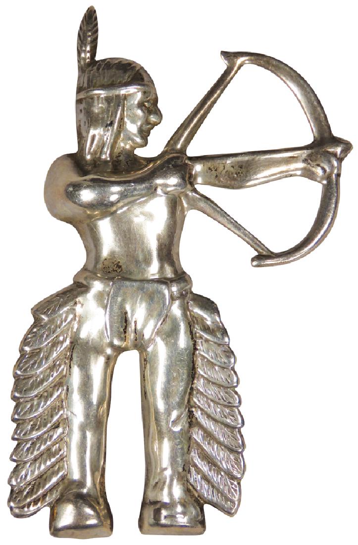 Sterling Silver Native American Brave Pin: Vintage Sterling Silver Native American Brave Pin with bow and arrow. Stamped Sterling.