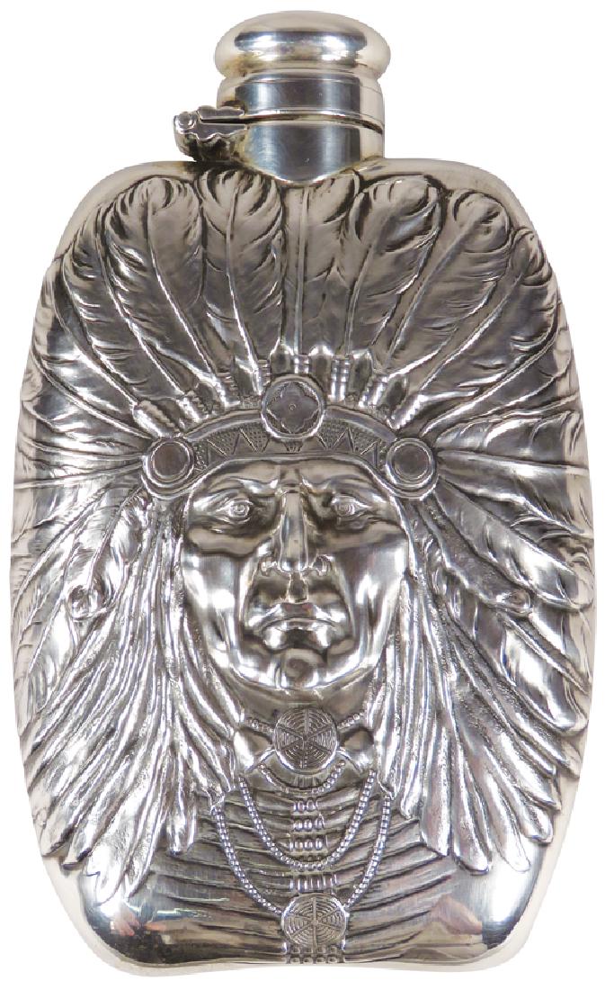 Antique Unger Indian Sterling Silver Flask: Antique Unger Indian Sterling Silver Flask. Monogram CEB on back. Excellent condition. 5 inches tall.