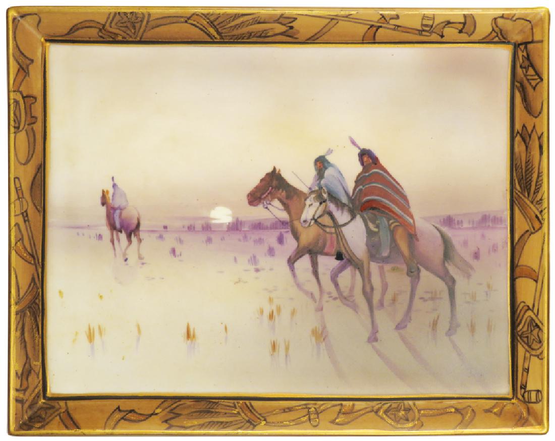 Native America Image Nippon Porcelain Tray: Native America Image Nippon Porcelain Tray. Hand painted with Nippon mark on bottom. No chips or cracks. 10 1/4 X 8 inches.