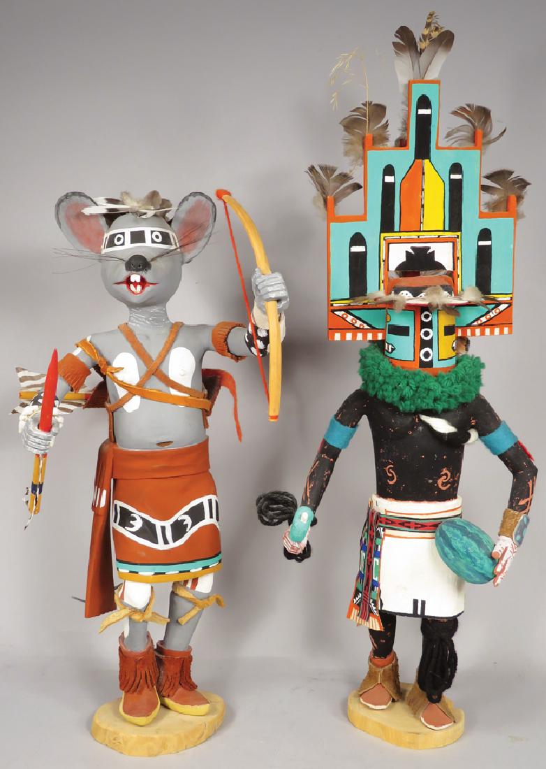 Pair of 1960's Hopi Kachina Dolls: Pair of 1960's Hopi Kachina Dolls. Rat and Watermelon (Ernest Chappella) Dolls. Excellent condition. Tallest measures 23 inches tall.