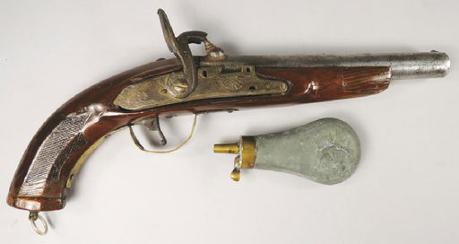 Antique Flintlock Black Powder Pistol And Flask Sep 30 2017 Flintlock Black Powder Pistol And Flask
