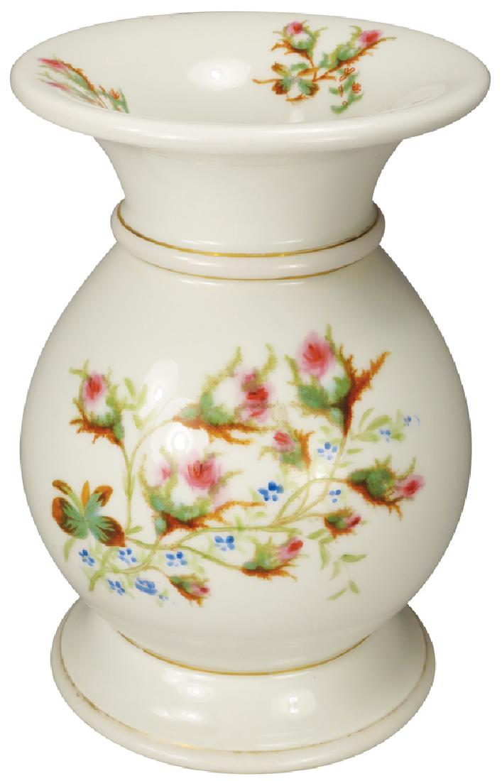 Antique Porcelain Hotel Spittoon: Antique Porcelain Hotel Spittoon. Rosebud with tiny blue flowers and gold trim. No chips or cracks. 7 inch diameter X 11 inches tall.