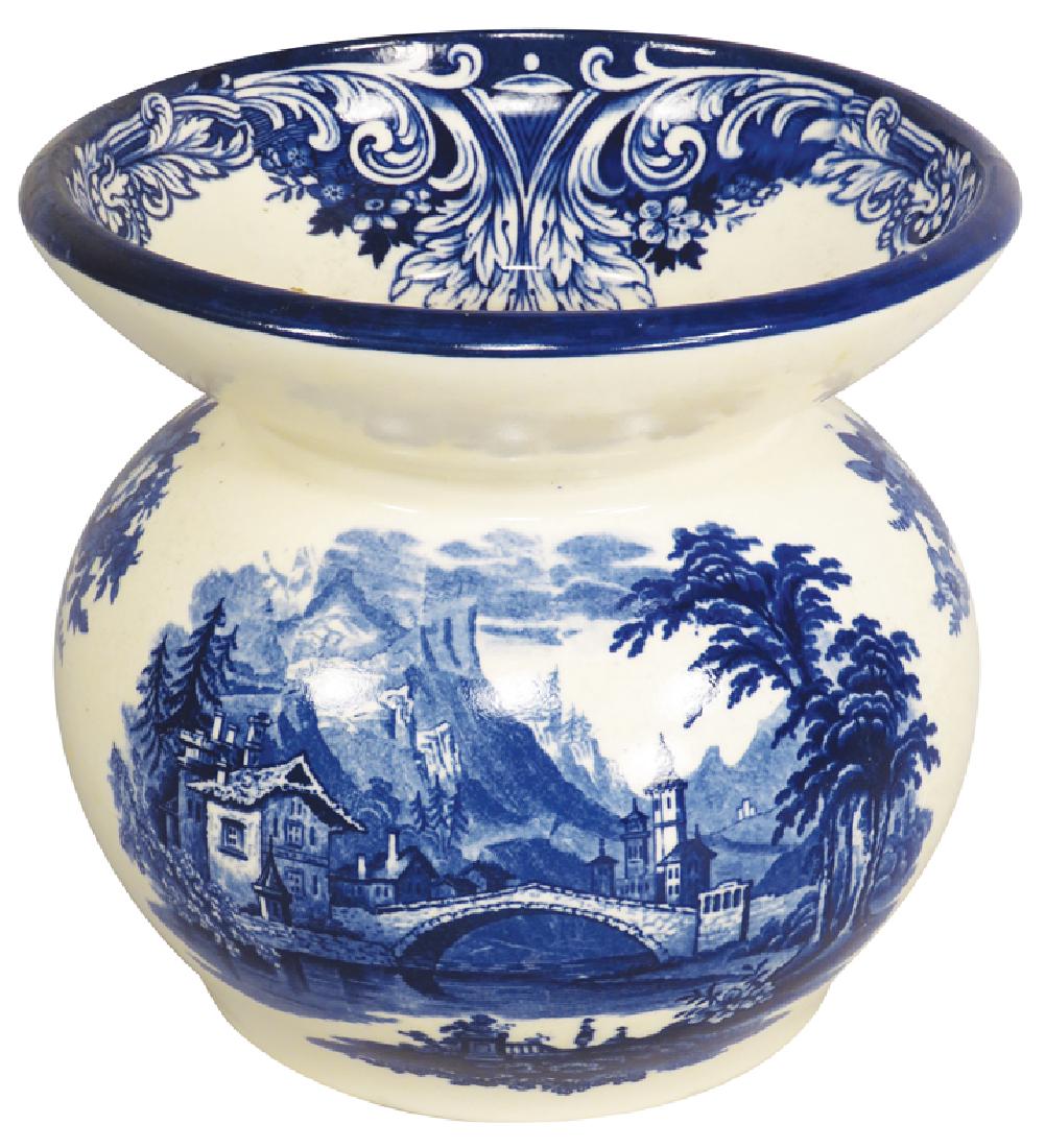 Antique Royal Doulton Porcelain Spittoon: Antique Royal Doulton "Geneva" Porcelain Spittoon. Bursiem, England. Village scene. No chips or cracks. 7 3/4 X 7 1/4 inches.