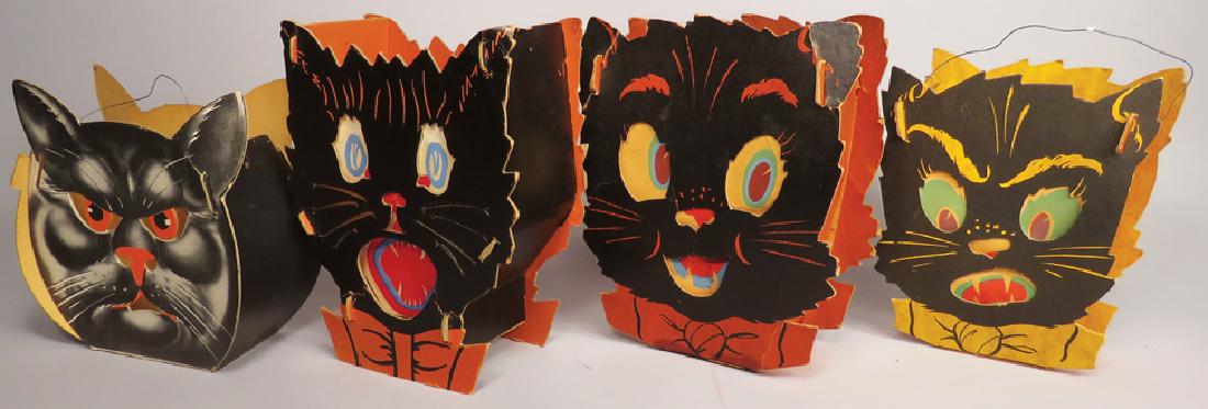 Collection of Vintage Halloween Dual-sided Lanterns: Collection of Vintage Halloween Dual-sided Lanterns. Black Cat shaped, cardboard slot and tab. Made by the Dolly Toy Co. Dayton, Ohio, and Albert's Display and Novelty Co. NYC, 1935-50's. Some crease