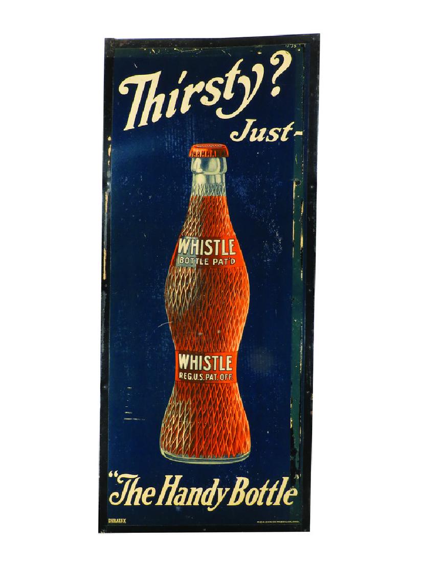 Whistle "The Handy Bottle" Cardboard Sign: Whistle "The Handy Bottle" Cardboard Sign. Rubs and scratches. 18 X 42 inches overall.
