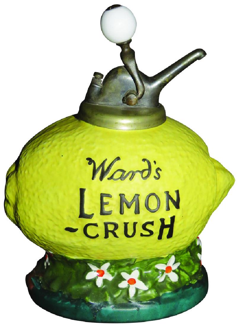 Ward's Lemon Crush Syrup Dispenser: Ward's Lemon Crush Syrup Dispenser. Couple tiny chips on interior base otherwise Excellent condition. Matt paint finish. Comes with period ball pump.