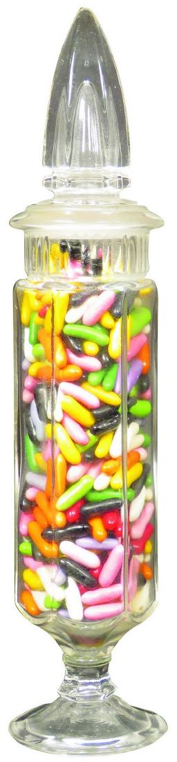 Rare Colonial Cylinder Glass Candy Jar: Rare Colonial Cylinder Glass Candy Jar with ground glass lid. Second smallest of this type. No chips or cracks, near mint condition. 11 7/8 inches tall.