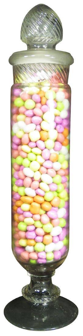 Columbia Cylinder Glass Candy Jar: Columbia Cylinder Glass Candy Jar with ground glass lid. No chips or cracks, near mint condition. 22 1/2 inches tall.