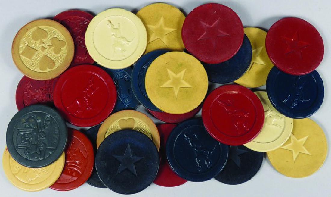 Lot of 27 Vintage Embossed Clay Poker Chips
