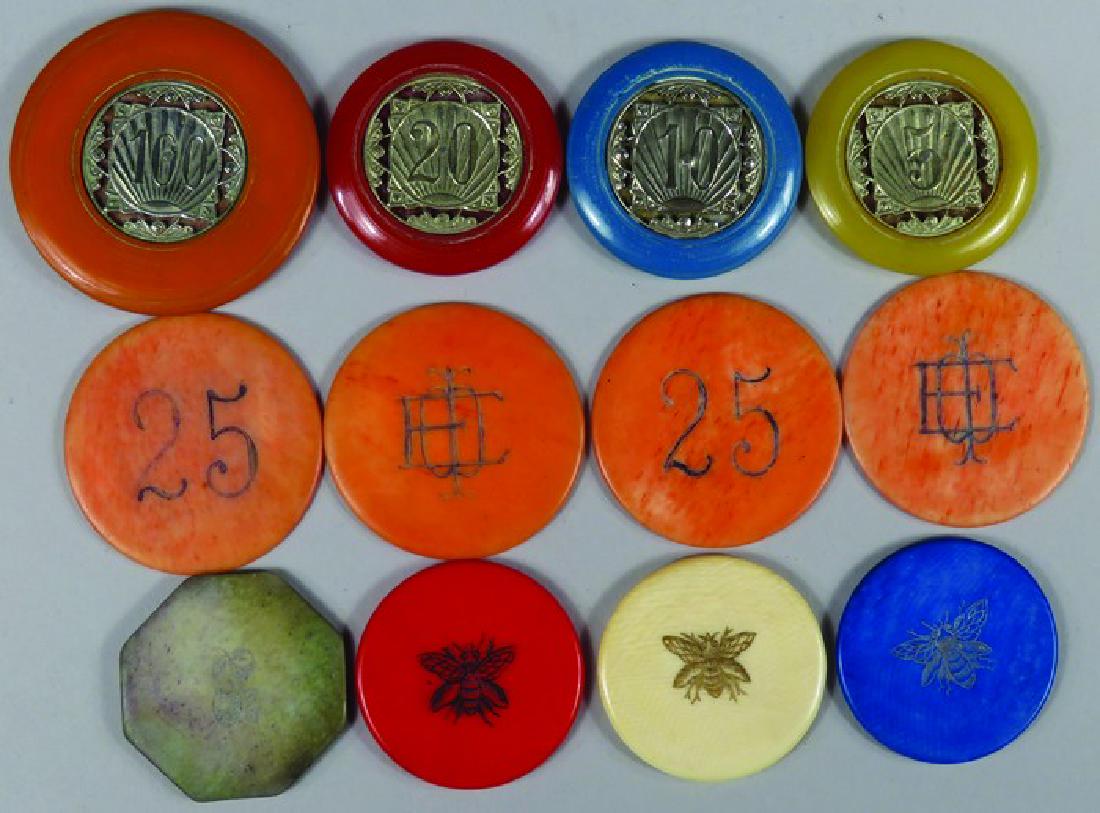 Lot of 30 Miscellaneous Antique Poker Chips