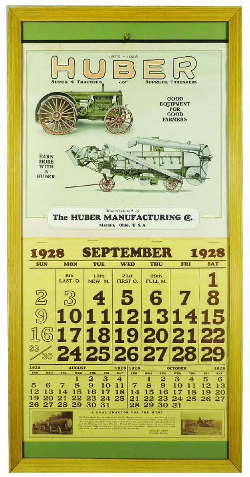 1928 Calendar for Huber Farm Equipment