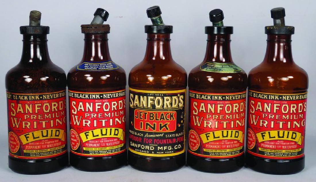 Collection of 5 Sanford's Inks Glass Ink Bottles (1 of 1)
