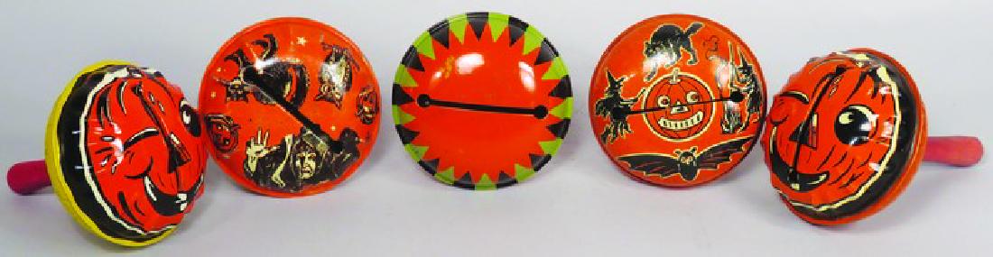 Five Vintage Tin Halloween Rattlers, Wood Handles (1 of 1)