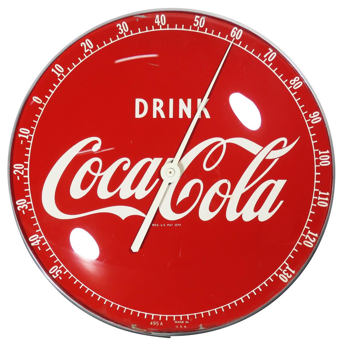 Drink Coca Cola Advertising Thermometer: Drink Coca Cola Advertising Thermometer. Excellent working condition. 12 inch diameter.