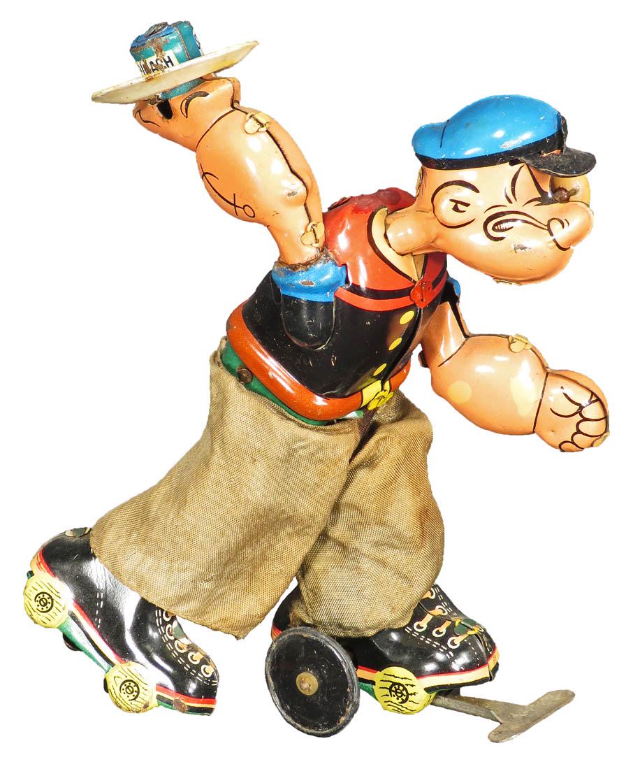 Louis Marx Vintage Popeye Character Tin Toy: Louis Marx Vintage Popeye Character Tin Wind Up Toy, ca. 1950's. By Linemar. Very good working condition. 6 inches tall.