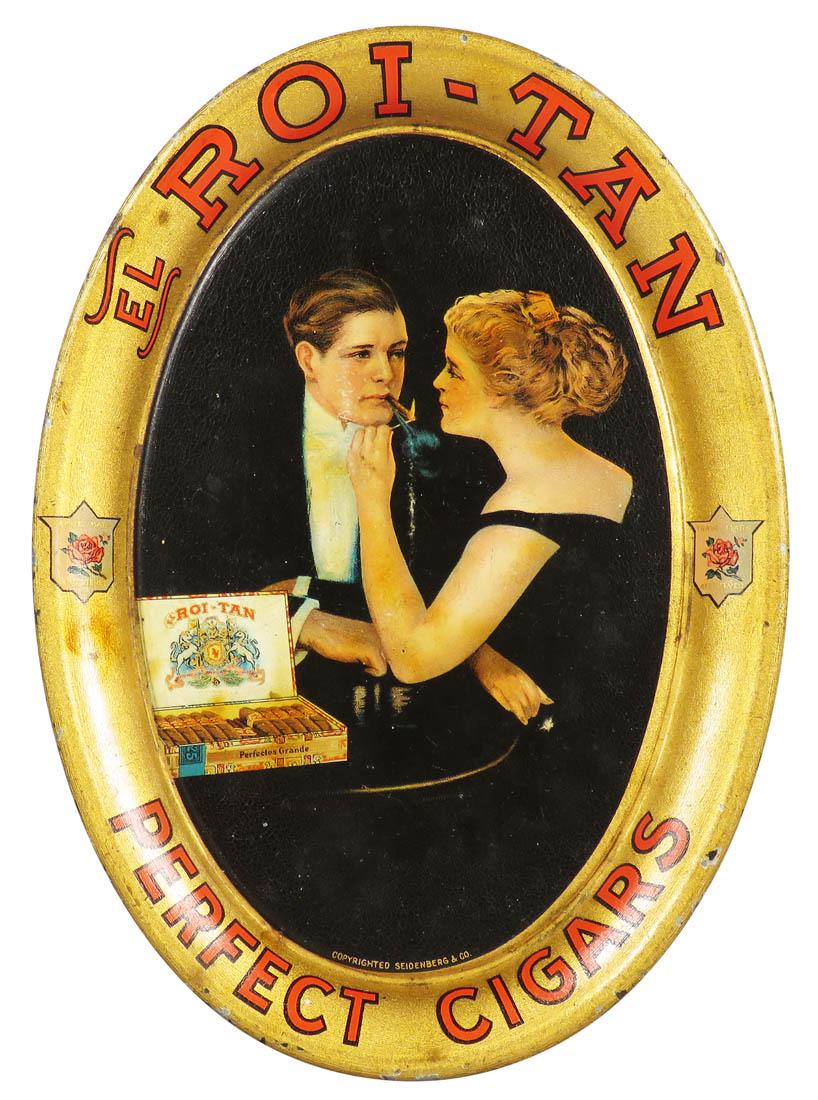 El Roi-Tan Perfect Cigars Tin Advertising Tip Tray: El Roi-Tan Perfect Cigars Tin Advertising Tip Tray. Normal crazing and minor age staining otherwise good condition. 4 3/8 X 6 inches.