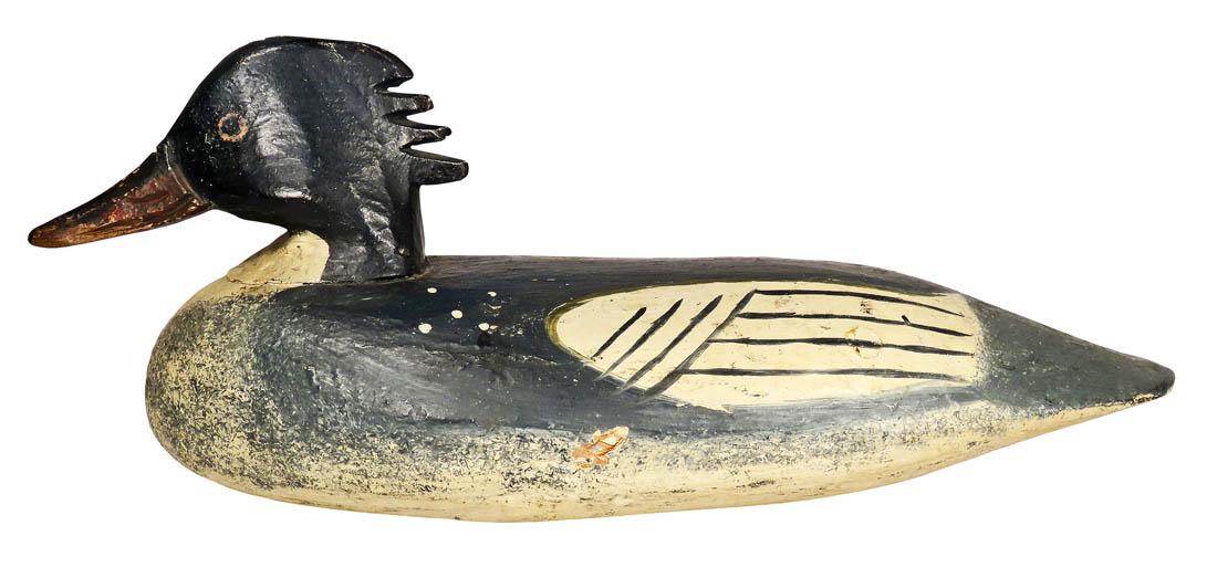 Hooded Merganser Vintage Wood Duck Decoy: Hooded Merganser Vintage Wood Duck Decoy. Shell Duck Drake signed Jester 1925. Doug Jester, Chincotegue, VA. 15 inches long X 5 1/2 inches tall.