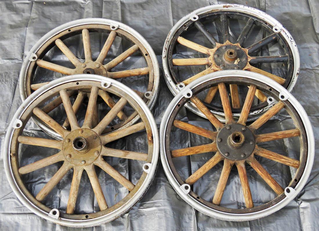 Model T Parts Set of Wood Spoke Wheels: Set of Model T Wood Spoke Wheels, front and rear.