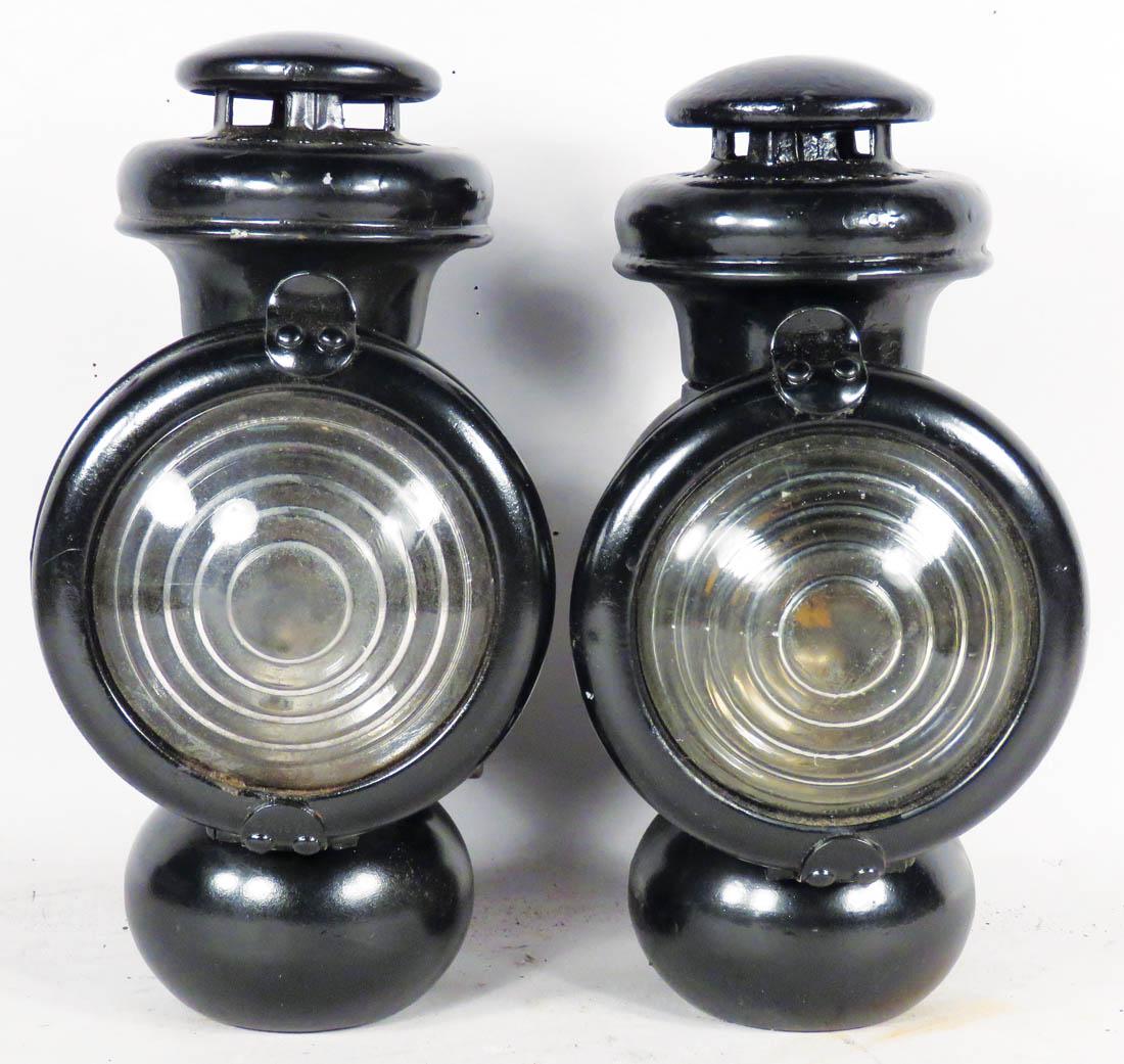 Model T Parts, Pair of Kerosene Running Lights: Model T Parts, Pair of Kerosene Running Lights with corrugated lenses. Sold as is.
