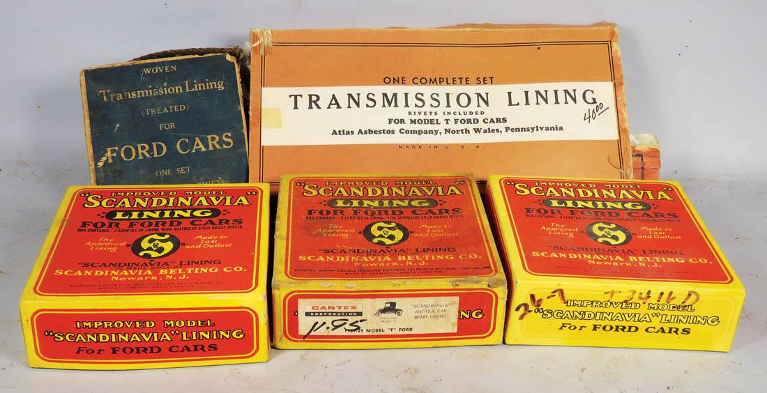 Model T Parts, Transmission Lining: Model T Parts, Transmission Linings. "Scandinavia" Lining, 3 boxes one full. Sold as is.