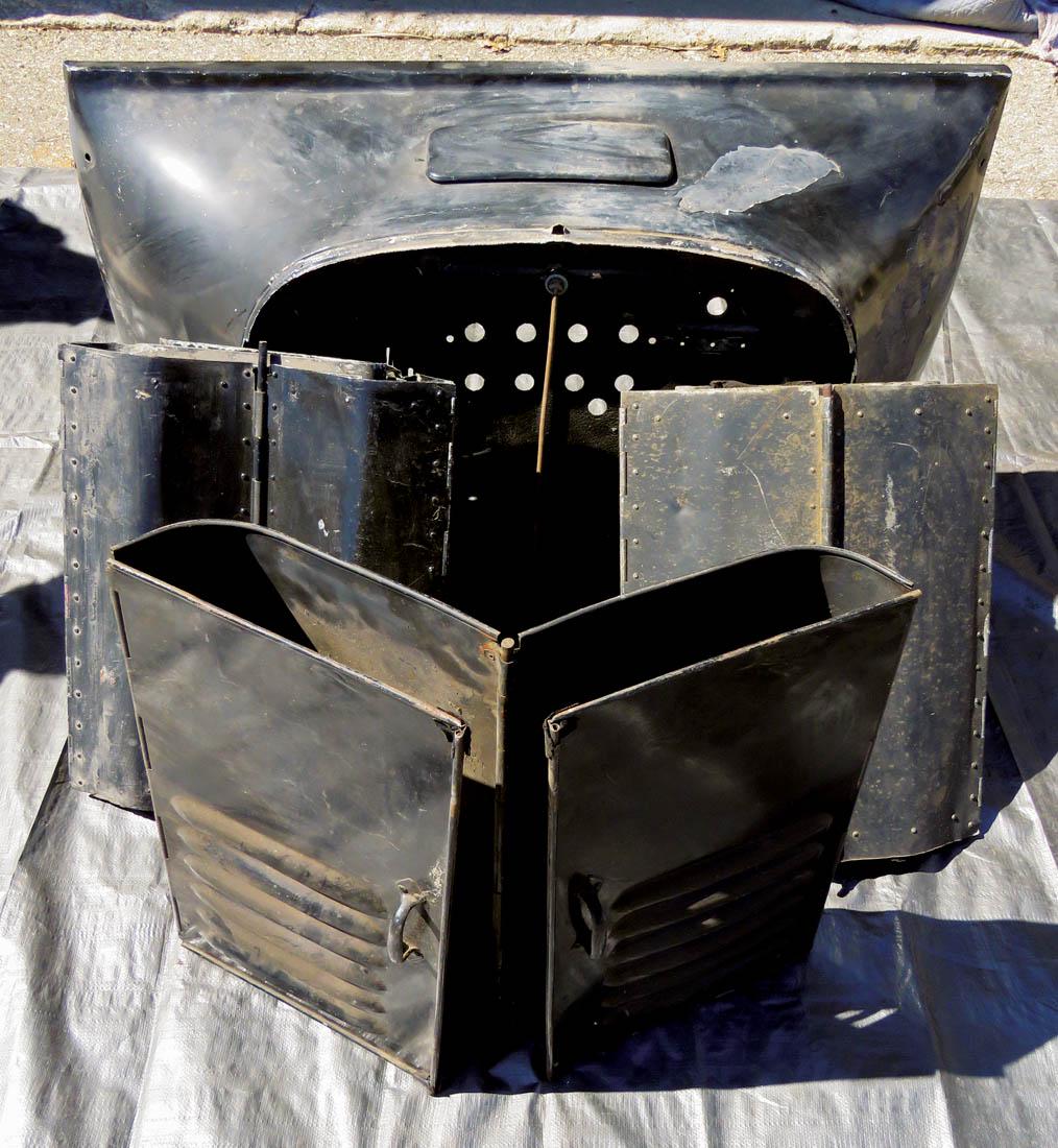 Model T Parts, 3 Hoods and a Front Cowl: Model T Parts, 3 Hoods and a Front Cowl. Sold as is.