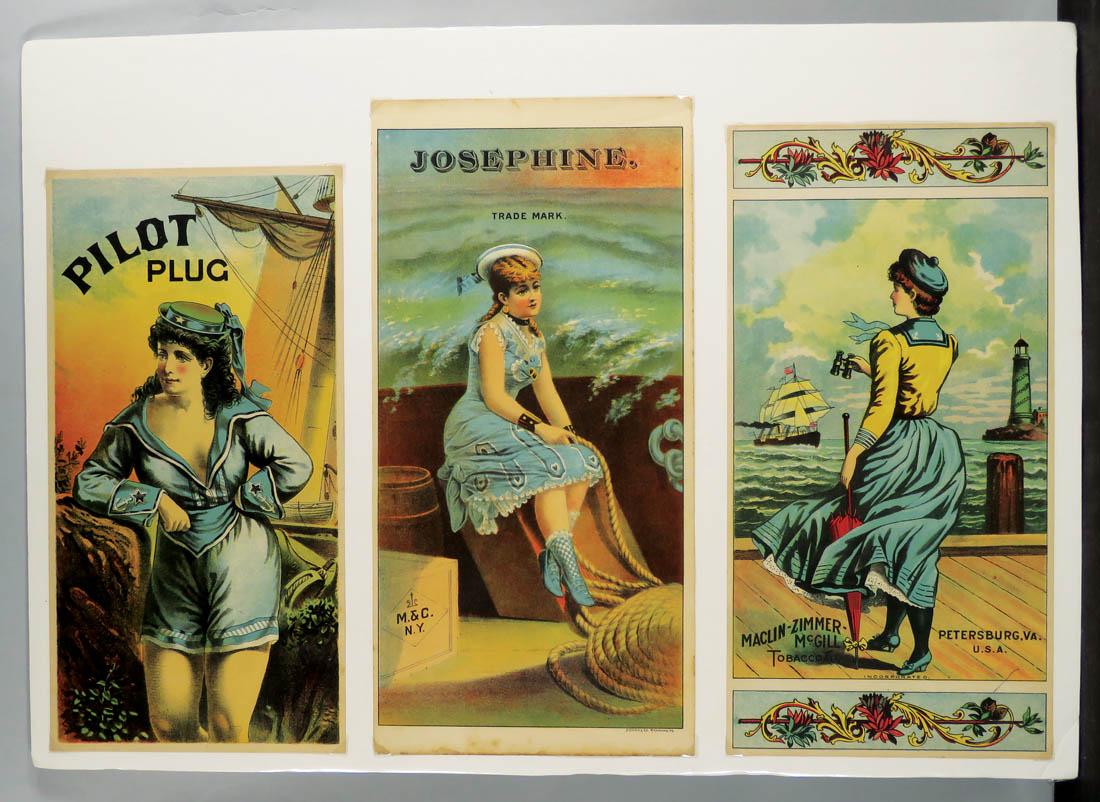 Three Early Original Paper Tobacco Crate Labels: Three Early Original Paper Tobacco Crate Labels. Nautical themed images. Overall excellent condition. Josephine measures 7 X 14 1/4 inches.