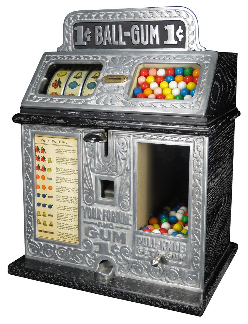 Caille Bros. 1 Cent Ball Gum Trade Stimulator: Caille Bros. 1 Cent Fortune/Ball Gum Trade Stimulator. Working condition, comes with key.