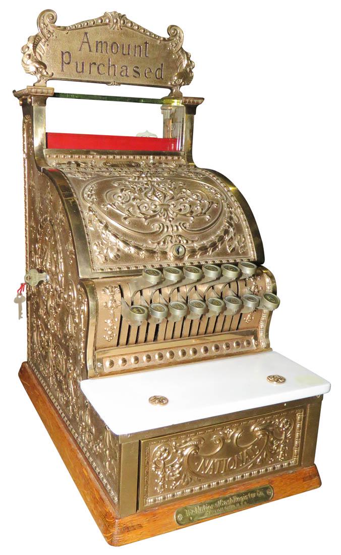 Restored National Cash Register Model 313: National Cash Register. Restored Model 313. Serial # S217430L. Candy Store type. Brass with dolphin case.