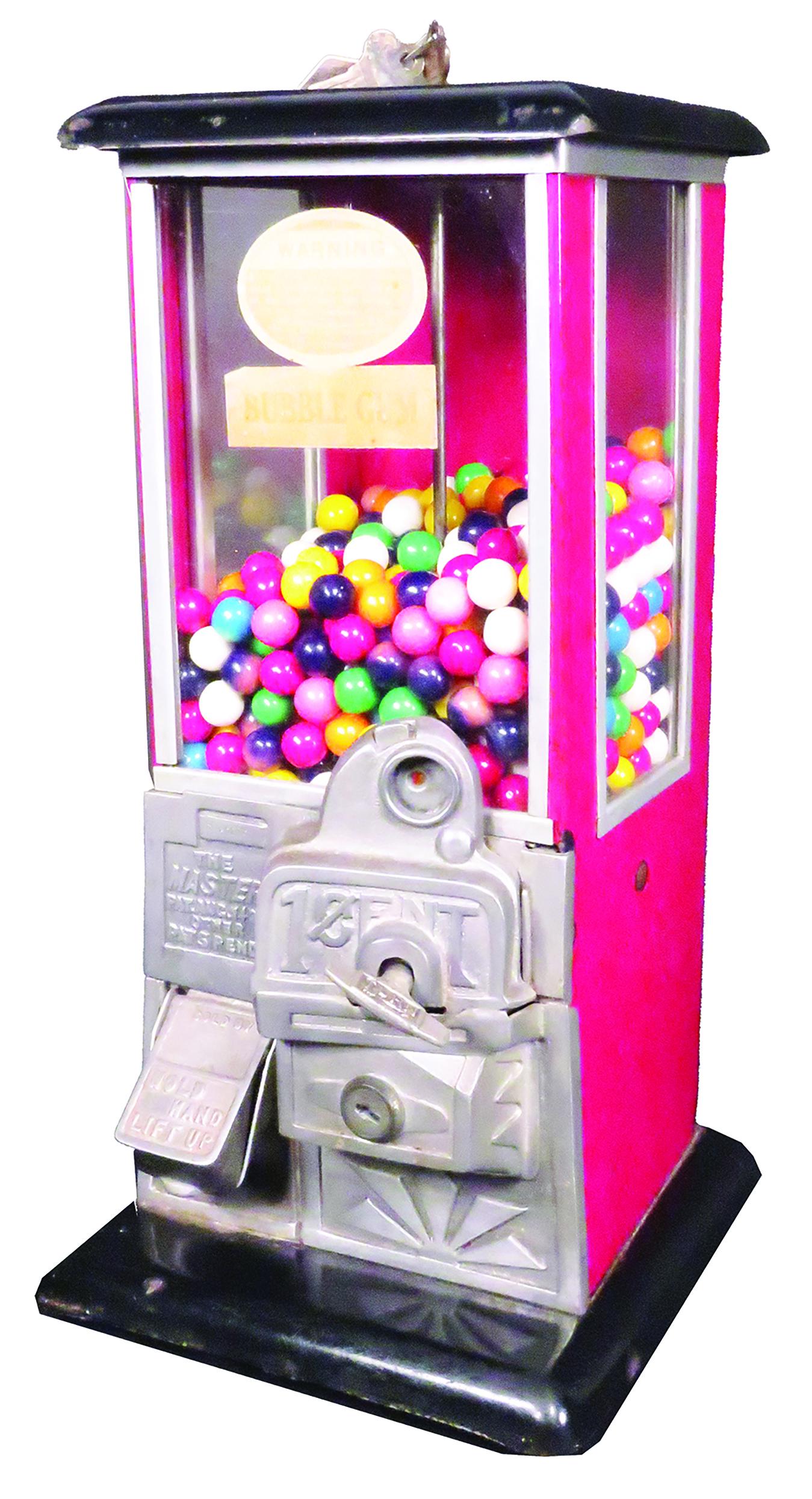 Master 1 Cent Coin Operated Gumball Machine: Master, 1 Cent, Coin Operated Gumball Machine. Red and black with porcelain top and base. All original working condition, comes with key.