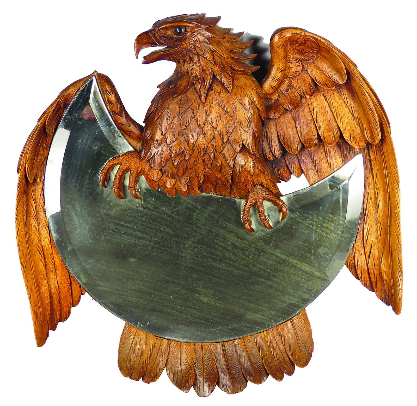 Antique Black Forest Carved Eagle Mirror: Antique Black Forest Carved Eagle Mirror. Beautiful detail with glass eye. 13 X 13 inches.