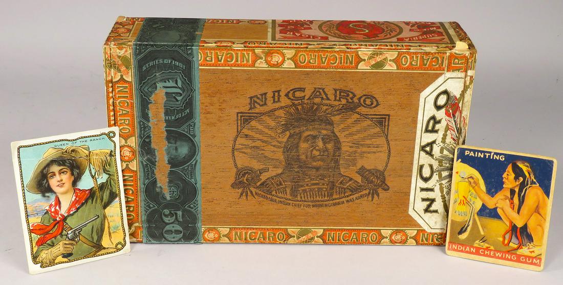 Antique Native American Indian Image Items: Antique Native American Indian Image Items. Nicaro Cigar Box, Superia Cigar Mfg. CO. Detroit, Mich. Hassan cigarettes "Queen of the Ranch" tobacco pack card. Indian Gum, No. 51 Painting, collector car