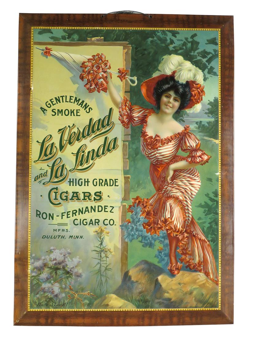 LaVerdad and LaLinda Cigars Self Framed Tin Sign