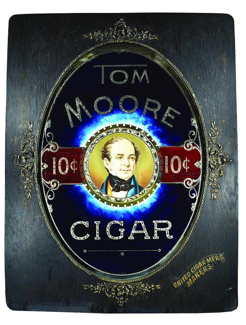 Tom Moore Cigars Reverse Glass Sign