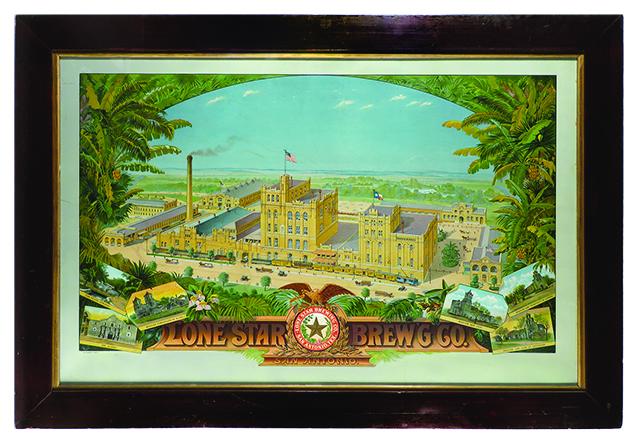 Lone Star Brewing Company Factory Advertising Sign: Very Rare, 1903, Lone Star Brewing Company Factory, Advertising Sign, San Antonio, TX. The Milwaukee Litho Co. Depicting factory as well as postcard vignettes of famous missions. We have seen our shar