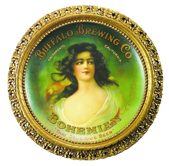 Buffalo Brewing Company Advertising Tin Charger: Buffalo Brewing Company Advertising Tin Charger in Gold Gesso frame. This is one of the most beautiful Advertising Chargers ever produced and in this condition is highly sought after by advanced colle