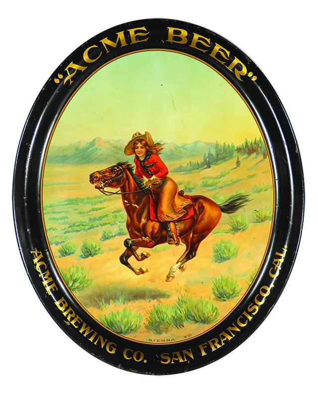 Acme Beer "Sierra" Advertising Tin Serving Tray: Acme Beer "Sierra" Advertising Tin Serving Tray. Acme Brewing Co. San Francisco, Cal. Edgewear and light scratches otherwise very good condition. 13 1/2 X 16 3/4 inches.