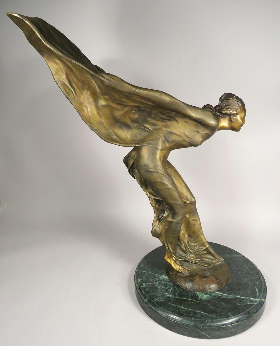 "Spirit of Ecstasy" Art Deco Bronze by Charles Sykes: Spirit of Ecstasy Art Deco Bronze by Charles Sykes (1875-1950) an English sculptor, best known for designing the Spirit of Ecstasy mascot which is used on Rolls-Royce cars. Mounted on onyx base. Base