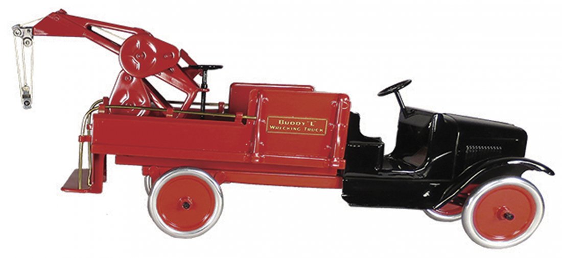 Buddy L Pressed Steel Toy Auto Wrecking Truck: Buddy L Pressed Steel, Toy Auto Wrecking Truck, ca. 1928-29. Model #209. Restored excellent condition. 34 inches long. Comes with rusty toy battered dump truck.