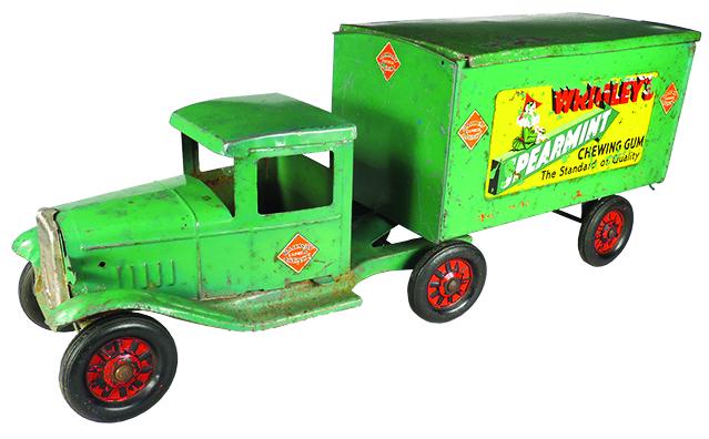 Buddy L Pressed Steel Toy Railway Express Truck: Buddy L Pressed Steel, Toy Railway Express Truck, Wrigley's II, ca. 1935. Model #435. Original condition, no headlamps. Scratches and normal playwear. 23 inches long.